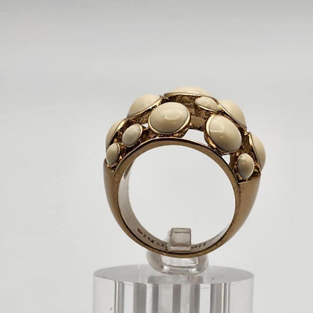 Lia Sophia Gold Tone & Cream Enamel Bubble Ring (7.5) - Picture 5 of 9